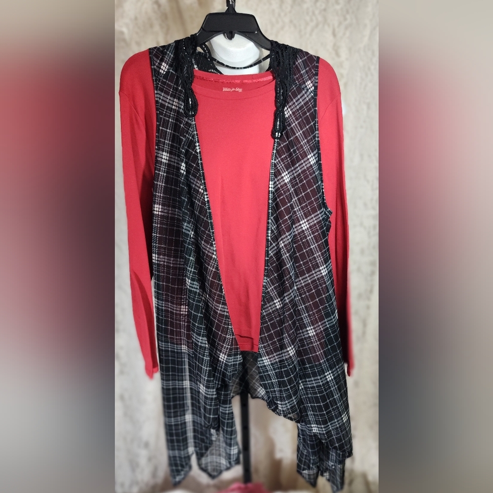 No Boundaries Black & White Plaid Vest Duster Kimono NWT